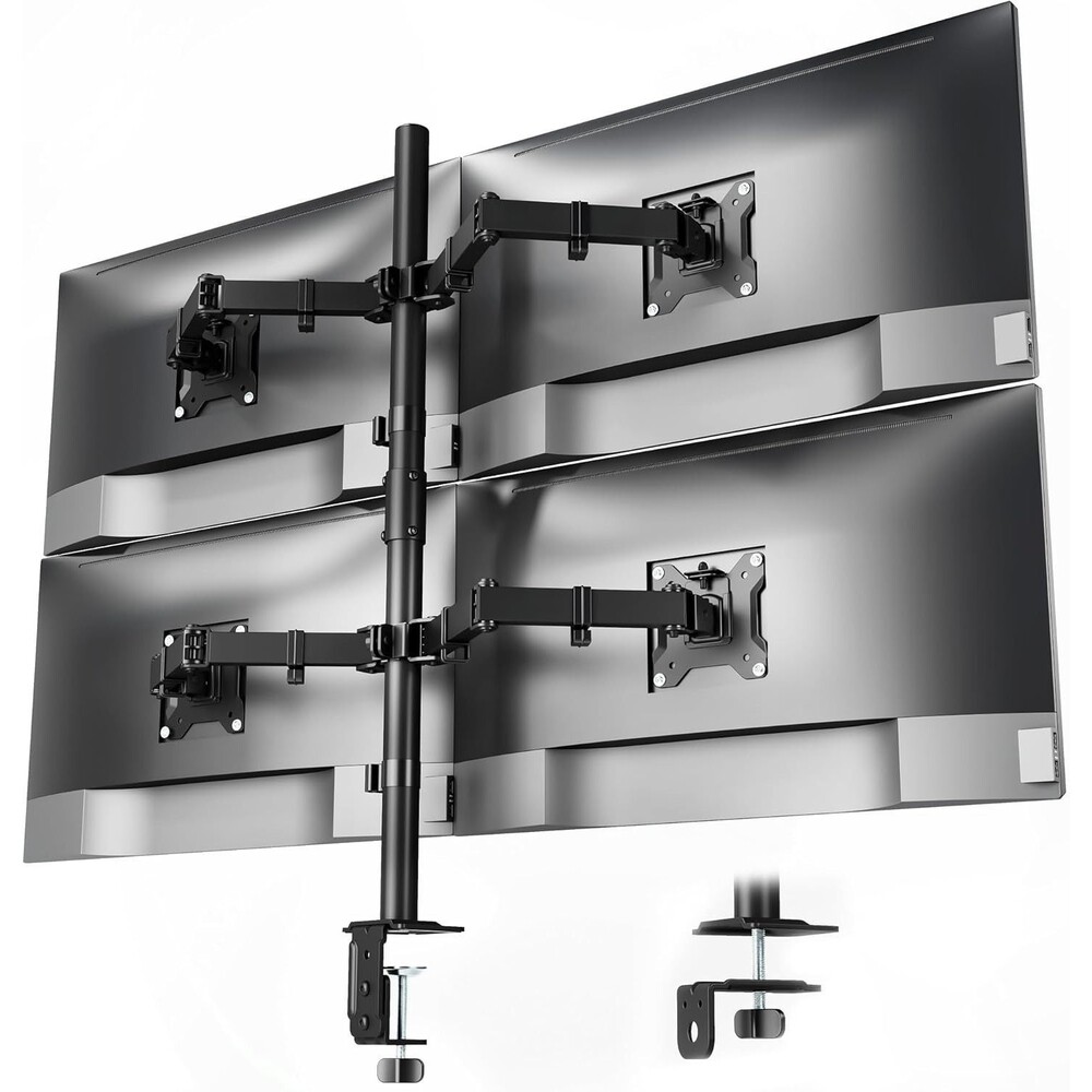 Quad Monitor Desk Mount Adjustable Clamp Stand Heavy Duty 4 Screens up to 32"
